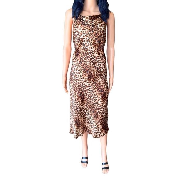 NEW Bebe Animal Print Satin Midi Dress Size Medium - Picture 2 of 6